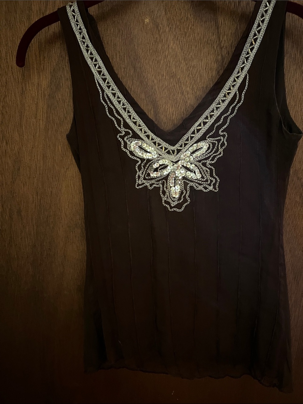 Embellished V-Neck Black Sleeveless Tank by Michel